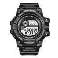 Waterproof digital sports watch with black resin strap and LED backlight display - Black