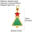 Stainless steel Christmas tree pendant in gold and red enamel, size 13x8mm for DIY jewelry - Christmas Tree (G14)