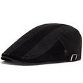 Retro black cotton sun protection beret hat with adjustable metal buckle and textured fabric - Adjustable [55-59cm] / Black