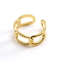 Anello regolabile in acciaio dorato con trama a corda e catena su sfondo bianco pulito - Aperto Regolabile / Oro