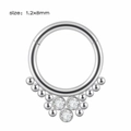 Silver 1.2x8mm hinged septum ring with metallic beads and clear cubic zirconia stones - NO 9 (Triangle Zirconias)