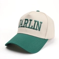 Detail of DARLIN embroidery on two-tone cotton baseball cap with green curved brim - Green