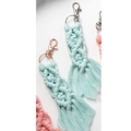 Handmade macramé tassel keychain in mint green and pink with premium metal clasps - Light Blue