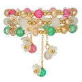 Multilayer beaded bracelet with colorful glass beads and white flower charms - Colorful Flower Pattern