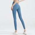Women's high-waisted gray-blue fitness leggings with side pockets and peach butt lift - Deep Sea Blue