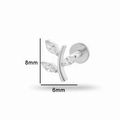 Silver F136 titanium earring with three-leaf zircon design and 6mm flat back stud - Silver Leaves (T2506-4# Silver)