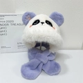 Close-up of cute panda plush hooded scarf in lavender and white fluffy faux rabbit fur - Grey Blue - [Kids Panda]