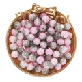 10mm frosted glass round beads with ice crack pattern in a decorative golden tray - Jade-Like Grey Pink Lampwork Beads
