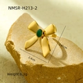 Gouden strikring met een ovale groene edelsteen in het midden voor damesmode - Groene Zirconia (NMSR-H213-2)
