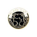 Round black cat appreciation club enamel pin badge with gold metallic border detailing - XZ75-16 Black Cat Appreciation Club