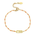 Golden stainless steel KISS bracelet with bright orange beads and letter charm - Orange (SL1756)