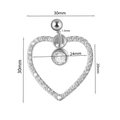 Polished silver heart-shaped navel ring with white zircon stones and 30mm dimensions - #7 Large Heart