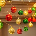 LED Christmas string lights with red green and gold faceted bauble ornaments - 2M 10LEDs Battery Powered Crystal Lattice Ball