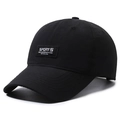 Black breathable quick-dry sports baseball cap with woven sport label on front - Adjustable / Black