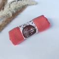 Pleated wrinkle cotton viscose shawl in vibrant watermelon red with floral paper wrap - Style #14