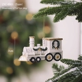 White train Christmas tree ornament with green wreath and gold accents, size 12x3.8x7cm - Train