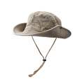 Foldable khaki washed cotton sun hat with chin strap and Sun Shade embroidery detail - M(56-59CM) / Washed Denim Khaki