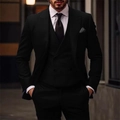 Classic men's black three-piece business suit including blazer, vest and trousers - XXS / Black