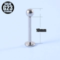 Clou de labret en titane G23 de 10 mm pour piercing avec finition argentée polie - Bille 2.5mm / Forme T (1.2*10mm)