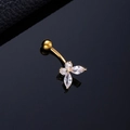Golden flower navel piercing ring with sparkling cubic zirconia on black leather - Small Butterfly Gold