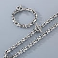 Conjunto de collar y pulsera hip hop plateado con cierre en T y piedras de circón - Pulsera 21cm / 10mm / Color Acero