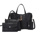 Schwarzes vierteiliges Set aus Handtaschen mit Krokodilmuster inklusive Schultertasche - Schwarz