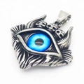 Ciondolo punk con teschi e un occhio blu accattivante in vetro su metallo in stile vintage - Ciondolo Teschio Occhio del Diavolo Grande(KP119887-MI)