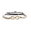 Adjustable black cord bracelet with gold infinity I Heart U symbol and tri-color beads - Three-color Mixed Beads Black Rope