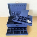 Blue velvet three-layer jewelry organizer box with metal lock and pull-out drawer - Blue