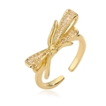 Minimalist 18K gold plated bow open ring featuring micro-paved sparkling zircon stones - Exquisite Micro-set(14304)