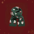 Winter knitted green scarf featuring white and red Santa Claus festive patterns - Green Santa