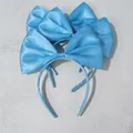 Light blue satin bow headbands for girls, multiple glossy fabric hair accessories - Satin Bow / Blue