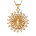 Virgin Mary sunburst pendant necklace with sparkling cubic zirconia in gold plating - Virgin Mary (Round White Zirconia)