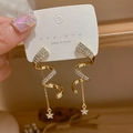 Golden spiral tassel earrings with white rhinestones and star pendants in luxury style - 51# Silver Pin - Gold Star