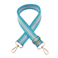 Adjustable wide replacement bag strap with blue and beige geometric pattern and gold hardware - Aqua Blue / Gold Buckle