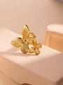 Golden titanium steel double butterfly ring with detailed engraved wings and shiny finish - Gold Double Butterfly Ring