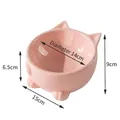 Pink ceramic elevated cat bowl with cute ear design and 14cm wide diameter - Low Style Cat Bowl / Pink