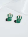 Pair of green enamel Christmas stocking charms with golden snowflake for DIY jewelry making - Green Christmas Sock (18)