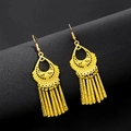 Ethnic peacock drop earrings with gold bell tassels and bohemian hollow design - E5765-8 Hollow Disc Metal Tassel
