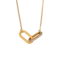 18K gold plated necklace featuring interlocking rings with pavé zircon stones on fine chain - Golden White Zirconia Style