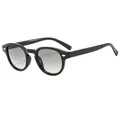 Retro round black sunglasses with grey gradient lenses and silver diamond rivets - Black Frame Gradient Green