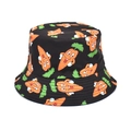 Fashionable black cotton bucket hat featuring colorful cartoon carrot prints for outdoors - M (56-58cm) / Black