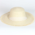 Detail of beige straw hat featuring white lace trim and fringe edges for summer beach wear - Beige With White Lace