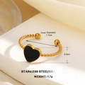 18K gold-plated stainless steel twisted ring with black enamel heart pendant - Twisted Rope Black Heart (1307G-2)