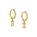 S925 sterling silver gold earrings set with rectangular crystal and hoop closure - White Zirconia (Gold Tone)