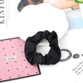 Single black satin silk hair scrunchie displayed on a white decorative aesthetic plate - 6#-Black