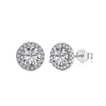 French S925 sterling silver halo stud earrings with sparkling round cubic zirconia stones - Round Halo 6mm