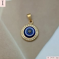 Detail view of 18.2mm gold heart evil eye pendant with blue enamel and rhinestones - Style I-Classic Blue White Evil Eye