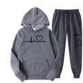 Survêtement polaire gris chiné pour femme avec imprimé cœur, sweat et pantalon - S / Noir Imprimé / Gris foncé
