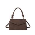 Sac à main minimaliste en cuir PU marron foncé avec rabat en V et poignée à nœud - Marron